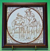 Scarce Malkin, Edge & Co Burslem cricket tile c1895 – printed in brown with a Tudor period cricket