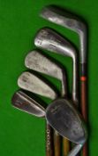 5x assorted irons from long iron to niblick to incl a large head Leyland mussel back niblick,
