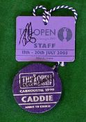 2x Open Golf Championship signed Caddie badges – signed by the winners Paul Lawrie Carnoustie ` 99