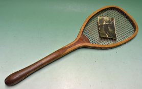 Scarce bulbous tapered wooden handle tennis racket – stamped "The Club" to the convex wedge,