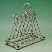 Fine and early silver plated golf toast rack c.1900 – mounted with early style crossed golf clubs