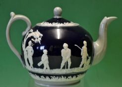 Fine Copeland Late Spode golfing tea pot c1910 - decorated with golfers in white relief in the round