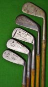 5x various good playable long irons to incl Scarce Wm Gibson Smith` s Patent winged toe "driving