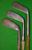 3x assorted smf early irons to incl general iron, long hosel cleek and one other – all with good