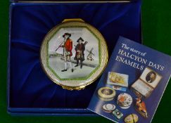 Halcyon Days golfing scene enamel box – the lid is decorated with "Blackheath Golfers Scene" and