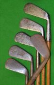 Collection of 6 junior irons – makers incl Winton, F.H. Ayres, et al – 5 with mixed grips