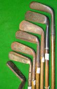 7x Assorted blade putters including a Maxwell flange wry neck, a straight line model by AH Scott,