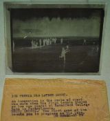 Rare Tennis glass slide showing tennis being played on ice c1930 – comes with newspaper label