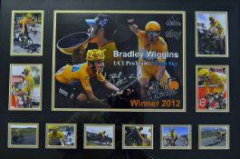 Bradley Wiggins Cycling – 2012 Tour De France signed photograph display – comprising a 10x