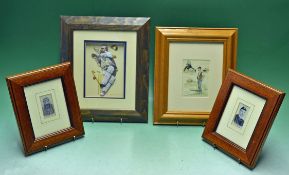 Collection of cricket framed items (4) - to incl 2x Wills individual cigarette card reprints to incl