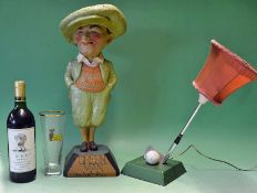 Penfold Man papier-mâché advertising golfing figure c1930 (A/F) together with Golf Club table lamp
