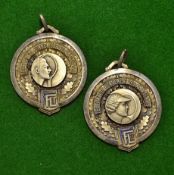 2x rare French Open Tennis Singles Championship white metal and enamel medals – presented to both