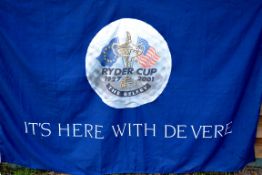 Rare 2001 Ryder Cup Devere official pole flag – the blue flag decorated with the Ryder Cup Crest and
