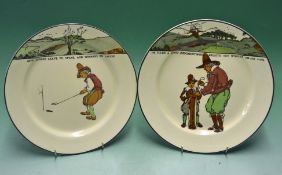 2x Royal Doulton Golfing series ware dinner plates – both decorated with Crombie style golfers and