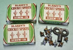 3x packets of Blakey` s Cricket Spikes (Screw-in) each complete with 12x no. 6 spikes c/w key and in