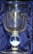 Rare MCC 150th Cricket Anniversary Commemorative Whitefriars ltd ed glass goblet – the sides