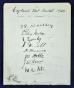 1924 England Cricket Team Autograph Album Page – signed by 8x players to incl Hobbs, Woolley,
