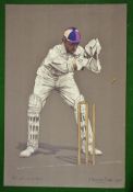Original Chevalier Taylor colour lithograph cricket print 1905 – titled Mr H Martyn - with artist` s