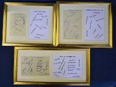 3x Warwickshire and Worcestershire Cricket team autographed displays c1950 - including 37 signatures