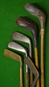 6x interesting golf clubs to incl MacPherson jigger, 3x blade putters incl 2x brass blade putters