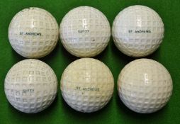 6x Bromford replica playable square mesh dimple golf balls - all stamped Gutty and St Andrews