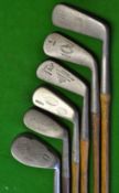 Half set of clubs 5x irons/putters - incl JH Taylor Quick Stop Autograph mashie, Tom Stewart well