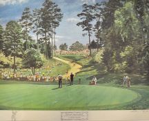 Arthur Weaver signed golf print – "PLAY ON THE 6TH GREEN-THE MASTERS 1968 - GARY PLAYER WATCHES