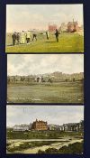 3x early St Andrews coloured golfing postcards - to incl "First Teeing Ground New Golf Course" no