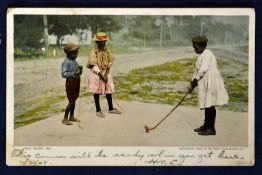 Scarce American coloured golfing postcard. 1909 – titled "Black Tee" copyright 1905 by Detroit Publ`