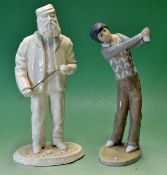 Tom Morris white ceramic golfing figure – titled Old Tom c/w club mounted on naturalistic oval