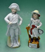 2x Continental ceramic tennis figures c1900 comprising a regency style gentleman holding a