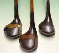 3x good persimmon socket head spoons to incl Archie Compston striped top with fibre face insert, J
