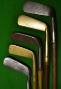 5x various early brass and steel blade putters to incl Tom Stewart stamped Ben Sayers North