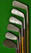 Half set of 6x men` s irons and putter incl cleek, 3 iron, spade mashie, mashie niblick, and a
