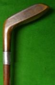 A fine longnose Sunday golf walking stick with silver engraved collar - horn/fibre sole plate held