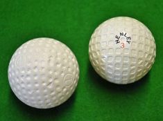 2x unused early rubber core golf balls to incl unusual "Henley England" rounded square dimple