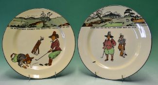 2x Royal Doulton Golfing series ware dinner plates – both decorated with Crombie style golfers and
