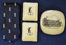 Selection of Sandland/Lancaster Staffordshire ware MCC cricket Pin Dishes and England Tie