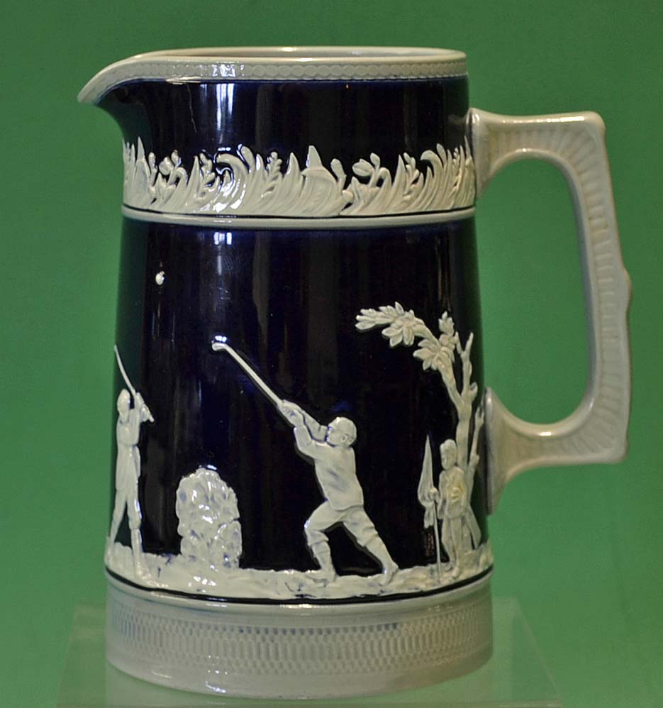 Fine Copeland Late Spode golfing large jug c1910 – decorated with golfers in white relief in the