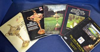 Collection of Official Ryder Cup golf programmes from the 1960s onwards to incl 1965 Royal Birkdale,