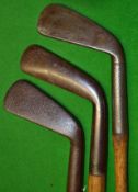 3x Bussey Pat steel socket smf irons to incl cleek, an iron and a lofter – 2x fitted with makers