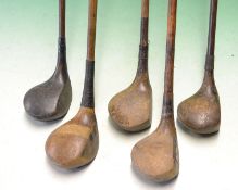 5x assorted medium/large size woods to incl large Harry Vardon brassie plus two others brassies