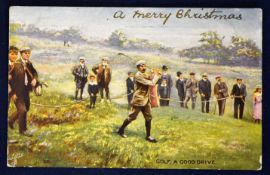 Harry Vardon colour golfing postcard – titled "A Merry Christmas – Golf A Good Drive" – R Tuck