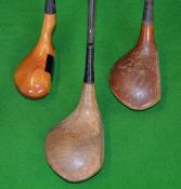 3 x interesting steel shaft golf clubs including a Joyce Wethered, golden persimmon brassie by