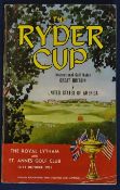 1961 Official Ryder Cup golf programme – played at Royal Lytham & St Anne` s GC – US winning 14 1/