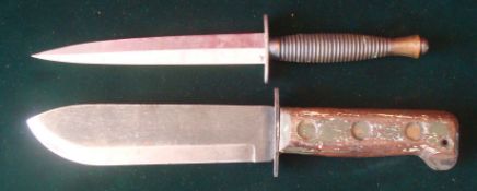 FS Fighting Knife: Brass Ribbed Handle with 17cm Blade together with a Heavy short Machette Knife