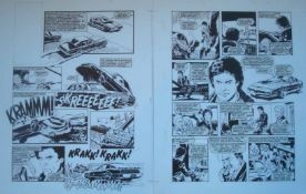 Original Hand Drawn Knight Rider Story Board Artwork: Original Pen & Ink by Barrie Mitchell