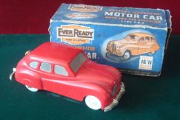 Ever Ready Battery Operated Car: Red plastic Austin Car with white wheels in original box missing