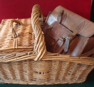 Early Baskets: To include Large Bread Basket, Small lidded Basket together with a Leather School