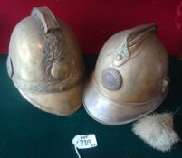 Two 19th Century Fire Brigade Helmets: Both Brass examples one French having large Sapeurs &